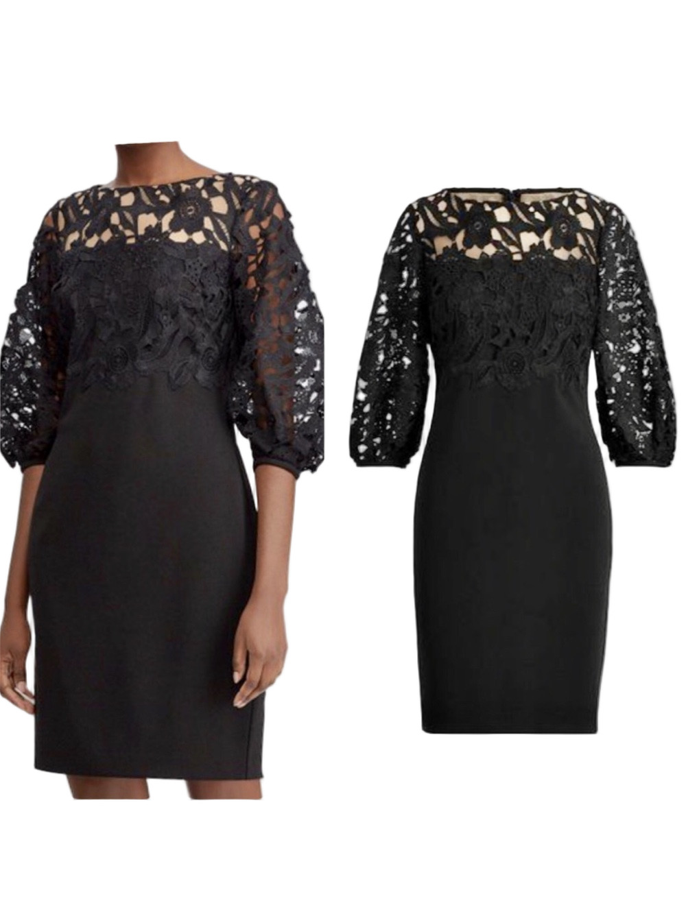 Lauren Ralph Lauren black cocktail dress sheer lace overlay Size 16